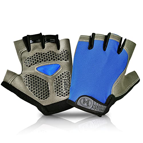 Guantes de Ciclismo Hombre Guantes Verano de Bici de Carretera Guantes Deportivos para Gimnasio Entrenamiento, Antideslizante Guante Transpirable MTB Guante de Medio Dedo para Hombre y Mujer, Azul L