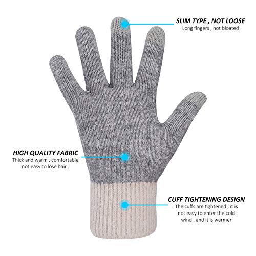 Guantes de Invierno 2 Pares Calentar Manoplas de Punto para Pantalla Táctil para Mujer Hombre Negro + Gris