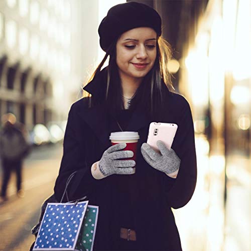 Guantes de Invierno 2 Pares Calentar Manoplas de Punto para Pantalla Táctil para Mujer Hombre Negro + Gris