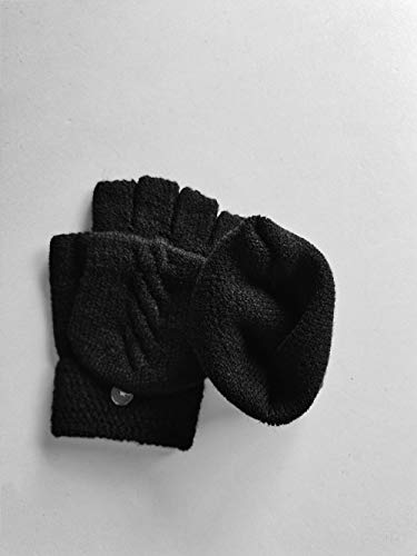 Guantes de Invierno Flip sin Dedos， Guantes sin Dedos Convertibles, Guantes Unisex Mitones de Lana de Punto Caliente Manoplas con Mitten Cover （Negro）