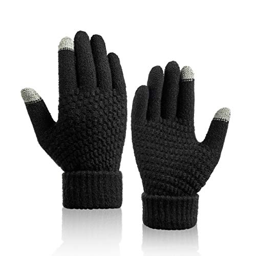 Guantes de Invierno Mujer, Guantes de Pantalla Táctil con Diseño Antideslizante Cálido Guantes de Punto para Deportes al Aire Libre, Acampar, Conducir, Correr para (negro)