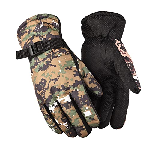 Guantes de invierno para hombres, guantes de caza de camuflaje a prueba de viento, forro polar, guantes internos cálidos, diseño antideslizante para clima frío, esquí al aire libre, senderismo, snowbo