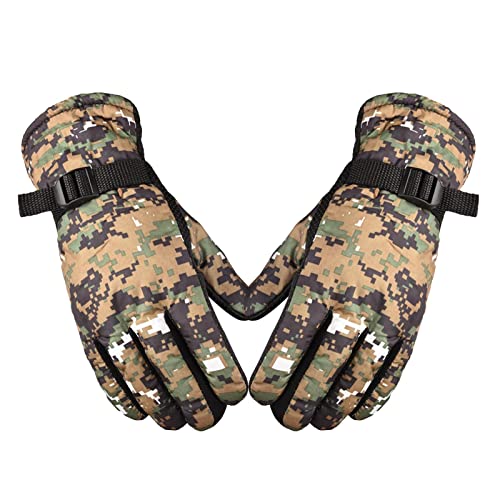 Guantes de invierno para hombres, guantes de caza de camuflaje a prueba de viento, forro polar, guantes internos cálidos, diseño antideslizante para clima frío, esquí al aire libre, senderismo, snowbo