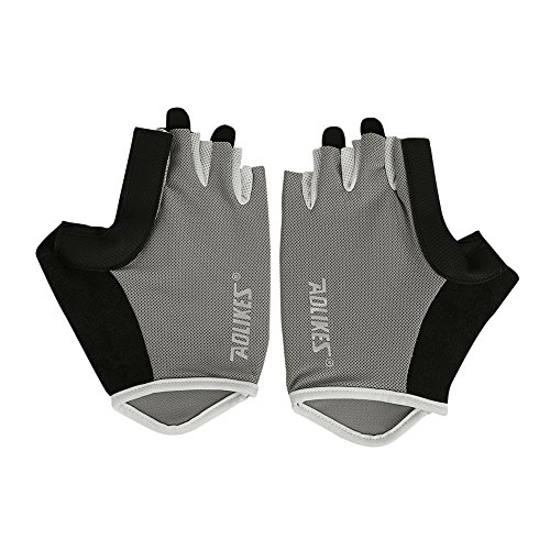 Guantes de Sports Fitness de Dedos Cortos Hombre Mujer Bicicleta Ciclismo Moto musculación Estrecho Transpirable Antideslizante para Ejercicios Escalada Senderismo, Gris, L(19.5-22.5CM)