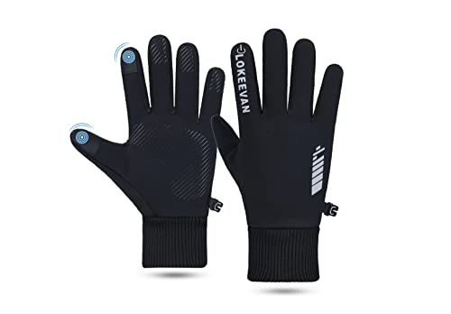 Guantes Invierno Guantes Ciclismo para Mujeres Hombres Pantalla ​táctil Antideslizante Tira Reflectante Guantes Correr (Negro, S)