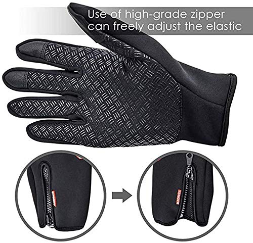 Guantes Invierno Unisex Guantes Cálidos Impermeable Ciclismo Moto Esquí de Pantalla Táctil Guantes Térmica Antideslizante a Prueba de Viento para Deporte al Aire Libre (Negro, S)