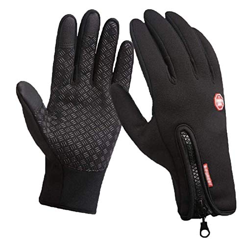 Guantes Invierno Unisex Guantes Cálidos Impermeable Ciclismo Moto Esquí de Pantalla Táctil Guantes Térmica Antideslizante a Prueba de Viento para Deporte al Aire Libre (Negro, S)