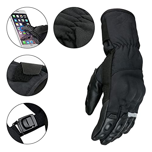 Guantes Moto Invierno Impermeables Resistentes al Viento, Pantalla Táctil Larga Manga Cálidos Guantes para Scooter, Ciclomotor, Moto Cross, Bicicleta, Deportes al Aire Libre - XL