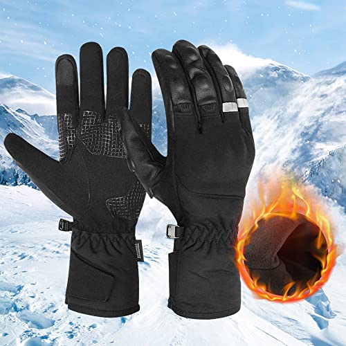 Guantes Moto Invierno Impermeables Resistentes al Viento, Pantalla Táctil Larga Manga Cálidos Guantes para Scooter, Ciclomotor, Moto Cross, Bicicleta, Deportes al Aire Libre - XL