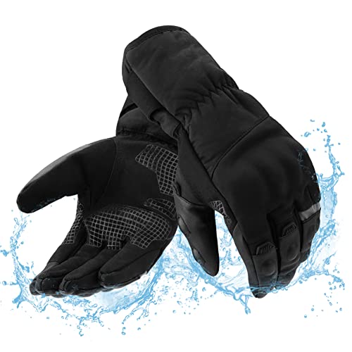 Guantes Moto Invierno Impermeables Resistentes al Viento, Pantalla Táctil Larga Manga Cálidos Guantes para Scooter, Ciclomotor, Moto Cross, Bicicleta, Deportes al Aire Libre - XL