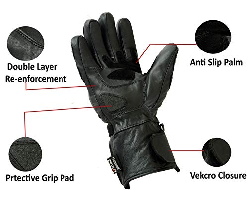 Guantes para moto de piel impermeables (perfectos para invierno, cuero), color negro