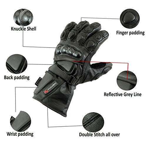 Guantes para moto de piel impermeables (perfectos para invierno, cuero), color negro