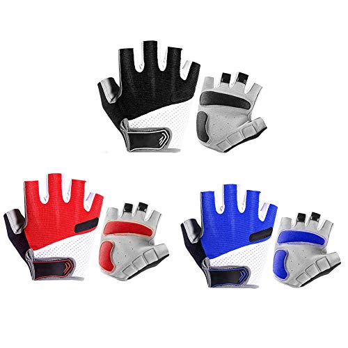 Guantes sin Dedos Guante de Ciclo del Camino de MTB de la Bicicleta Medio Dedo Guantes Antideslizantes Ciclo de Pesas por Carretera de montaña Bicicleta Rojo L