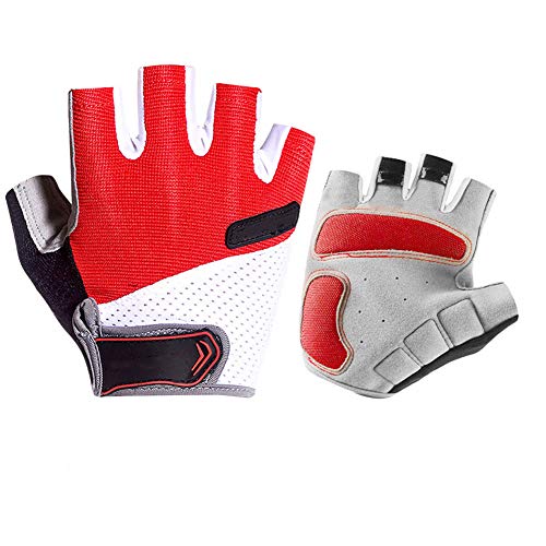 Guantes sin Dedos Guante de Ciclo del Camino de MTB de la Bicicleta Medio Dedo Guantes Antideslizantes Ciclo de Pesas por Carretera de montaña Bicicleta Rojo L