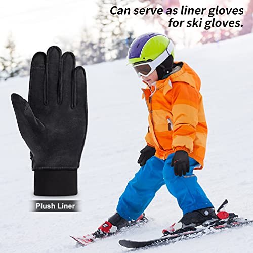 Guantes térmicos de ciclismo de invierno para niñas - Pantalla táctil para niños Guantes negros para nieve para bicicleta Entrenamiento al aire libre para niños Correr Montar Esquí 6-8 años