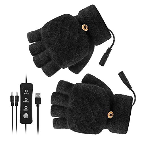 Guantes térmicos USB unisex con calefacción, guantes de invierno, 3 ajustes de temperatura, guantes de ordenador portátil para mujer, para hombre, mejor elección de regalo de invierno