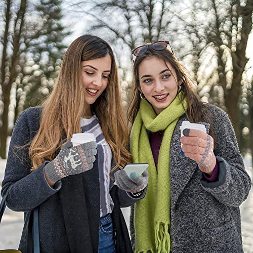 Guantes Touch Screen para Mujer Elástico Guantes de Punto para Pantalla Táctil Guantes de Cálidos Invierno Talla única 2 Pares (Rosa y Gris)