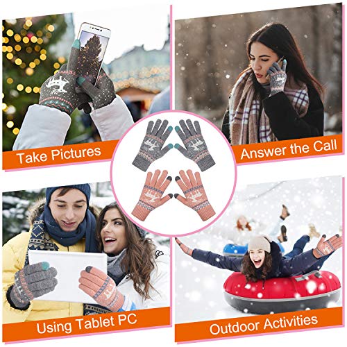 Guantes Touch Screen para Mujer Elástico Guantes de Punto para Pantalla Táctil Guantes de Cálidos Invierno Talla única 2 Pares (Rosa y Gris)