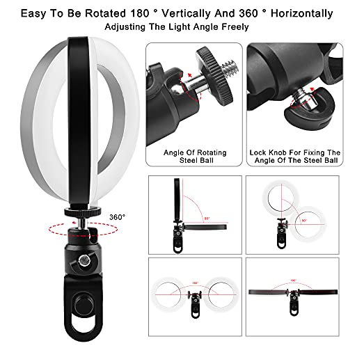 Guijiyi Anillo de Luz,Led Luz Videoconferencia,6'' Luz de Relleno con 3 Color Modos y 10 Niveles de Brillo para Selfie,Clip de Fijación 20 mm,para Youtuber Videoconferencia para Computadora Portátil