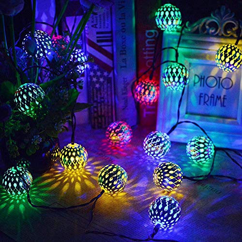 Guirnalda de luces solares para exteriores, 6.35M 30LED Guirnaldas de luces solares marroquíes decorativas Guirnaldas de luces decorativas de orbe marroquí para interior, jardín, césped, fiesta, árbo