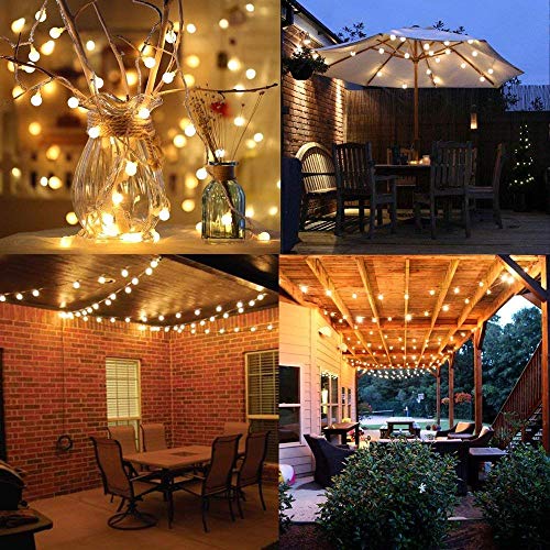 Guirnaldas luces 10 m 100 LEDs Luz exterior impermeable 8 Modos con Control Remoto para Dormitorio,Jardines,Boda,Cumpleaños,Fiesta de Navidad (blanco cálido)