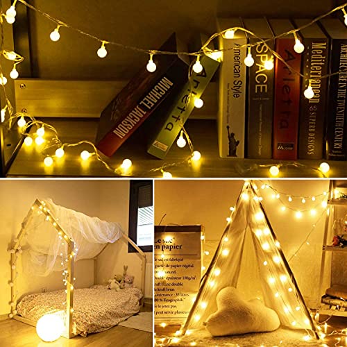 Guirnaldas luces 10 m 100 LEDs Luz exterior impermeable 8 Modos con Control Remoto para Dormitorio,Jardines,Boda,Cumpleaños,Fiesta de Navidad (blanco cálido)