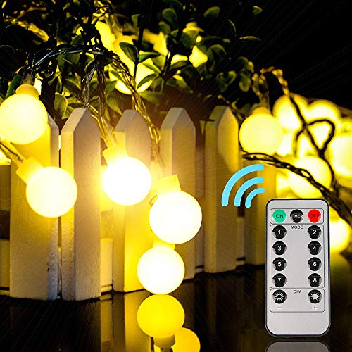 Guirnaldas luces 10 m 100 LEDs Luz exterior impermeable 8 Modos con Control Remoto para Dormitorio,Jardines,Boda,Cumpleaños,Fiesta de Navidad (blanco cálido)