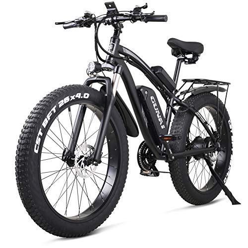 GUNAI Bicicleta eléctrica 48V Off-Road Fat 26"4.0 Neumático Bicicleta eléctrica de montaña con Asiento Trasero （Negro）