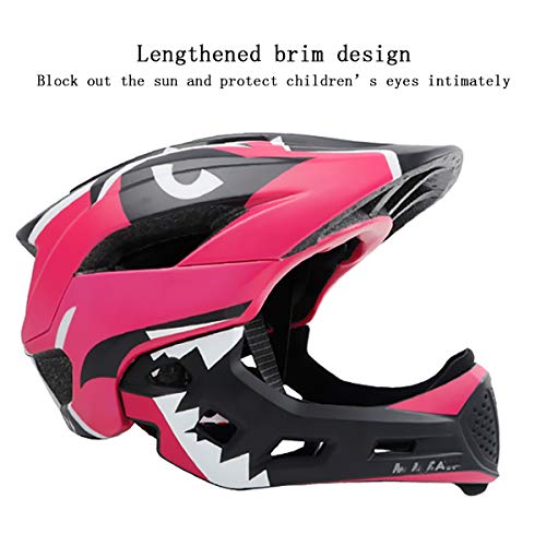 GUOHAPPY Casco Moto Niño, Casco Integral de Descenso para Bicicleta de Cara Completa con mentonera Desmontable, Adecuado para Patines de Bicicleta de Equilibrio (48-56 cm),Rojo