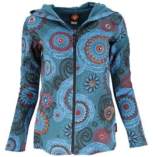 GURU SHOP Hippie Chic - Chaqueta bordada para mujer, algodón, estilo bohemio, ropa alternativa, verde petróleo/azul turquesa, 38