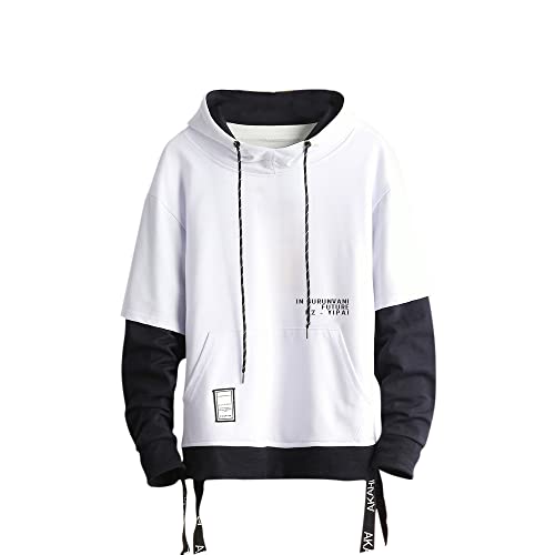 GURUNVANI - Sudadera con capucha y contraste de colores (patchwork) para hombre - blanco - X-Small