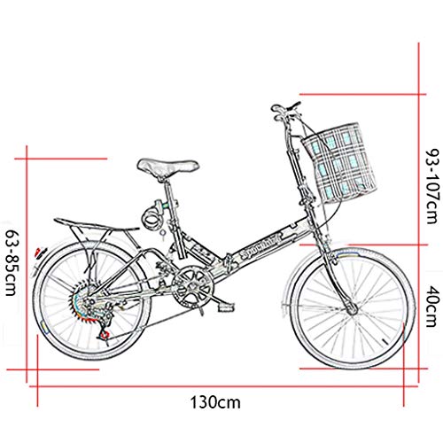 GWM 20 Pulgadas Bicicleta Plegable Hombre Mujer señora Adulta Ciudad de cercanías Bicicletas Deporte al Aire Libre con la Cesta, Blanca