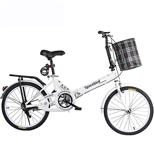 GWM 20 Pulgadas Bicicleta Plegable Hombre Mujer señora Adulta Ciudad de cercanías Bicicletas Deporte al Aire Libre con la Cesta, Blanca