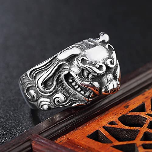 GXL&YZQ Anillos para Hombres Cabeza De Perro Animal Pareja De Acero Inoxidable Cool Retro Hecho A Mano Prevención De Alergias Joyería De Halloween Regalo De Cumpleaños Accesorios para Fiestas,9