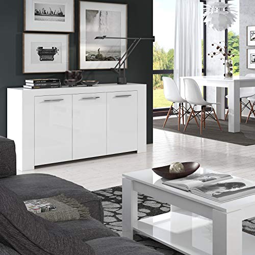 Habitdesign Aparador, Buffet Moderno, Armario Auxiliar Comedor, Modelo Ambit, Color Blanco Artik, Medidas: 144 cm (Ancho) x 80 cm (Alto) x 42 cm (Fondo)