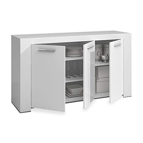 Habitdesign Aparador, Buffet Moderno, Armario Auxiliar Comedor, Modelo Ambit, Color Blanco Artik, Medidas: 144 cm (Ancho) x 80 cm (Alto) x 42 cm (Fondo)