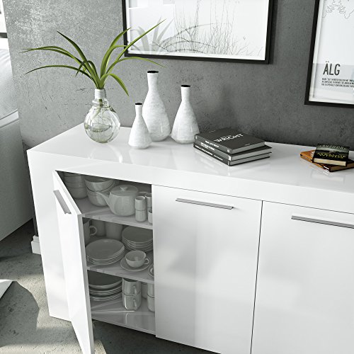 Habitdesign Aparador, Buffet Moderno, Armario Auxiliar Comedor, Modelo Ambit, Color Blanco Artik, Medidas: 144 cm (Ancho) x 80 cm (Alto) x 42 cm (Fondo)