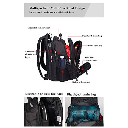 Hadishi Swiss Army Knife Mochila para Hombres Multifunción Gran Capacidad 15 Pulgadas Mochila para computadora Ocio Viajes Mochila Impermeable Negro,L