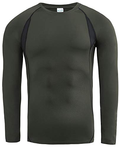 HAINES Ropa Interior Térmica Esqui Hombre Ropa Térmica Interior para Running Montaña Ciclismo Fitness Verde Militar S