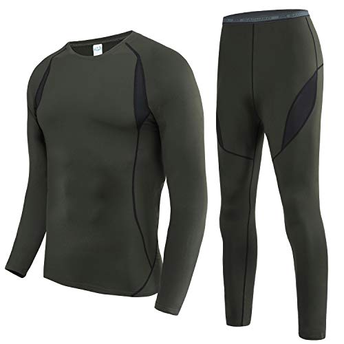 HAINES Ropa Interior Térmica Esqui Hombre Ropa Térmica Interior para Running Montaña Ciclismo Fitness Verde Militar S