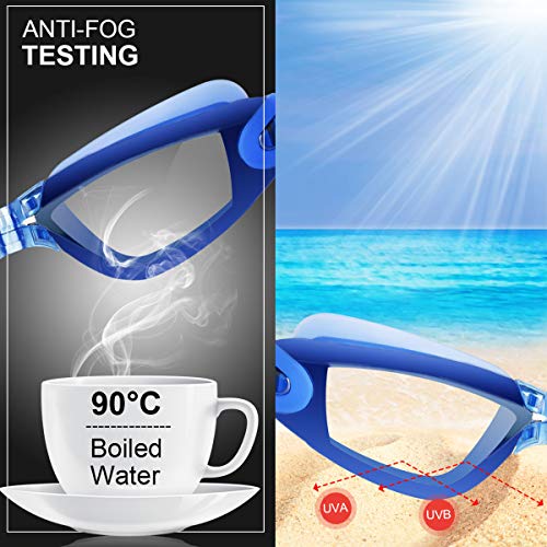 HAISSKY Gafas de Natación, Antiniebla Protección UV Sin Fugas Gafas Natación con Libre Clip de Nariz Enchufe de oído Gorro de baño para Hombres Mujeres Adultos Niños de la Juventud (Azul)