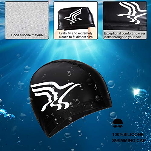 HAISSKY Gafas de Natación, Antiniebla Protección UV Sin Fugas Gafas Natación con Libre Clip de Nariz Enchufe de oído Gorro de baño para Hombres Mujeres Adultos Niños de la Juventud (Negro)