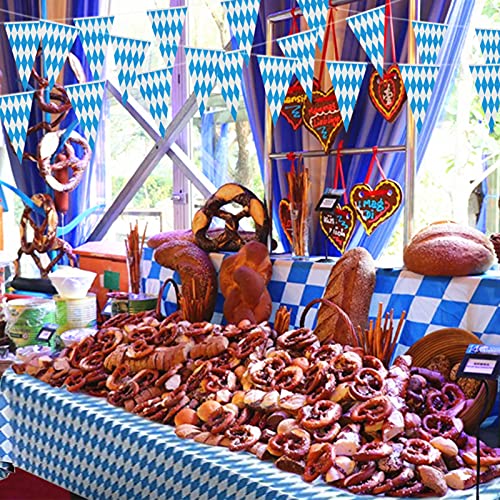 HAMOOM 2PCS Oktoberfest Manteles Mesa Rectangular Antimanchas Doceracion Bávaro Fiesta Adorno Bávara Cerveza Alemania Mesa Baviera Carpa Cuadro Azul Blanco Impermeable Festival Múnich 130 * 275cm.