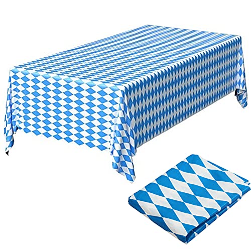 HAMOOM 2PCS Oktoberfest Manteles Mesa Rectangular Antimanchas Doceracion Bávaro Fiesta Adorno Bávara Cerveza Alemania Mesa Baviera Carpa Cuadro Azul Blanco Impermeable Festival Múnich 130 * 275cm.