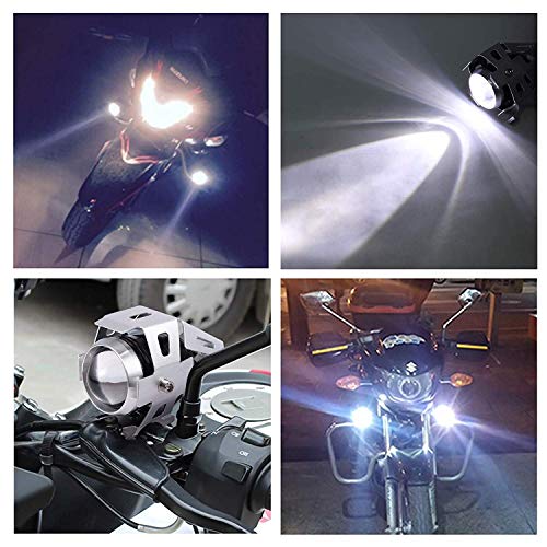 HANEU Faros Delanteros Moto 2PCS Impermeable Anti-Herrumbre CREE U5 LED Luz Frontal Motocicleta con 3 Modos Super Brillante 125W 3000LM Luz Antiniebla Ajustable de Aleación de Aluminio (Plata)