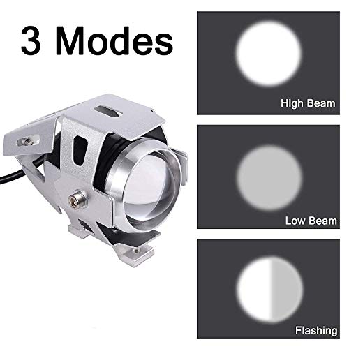 HANEU Faros Delanteros Moto 2PCS Impermeable Anti-Herrumbre CREE U5 LED Luz Frontal Motocicleta con 3 Modos Super Brillante 125W 3000LM Luz Antiniebla Ajustable de Aleación de Aluminio (Plata)