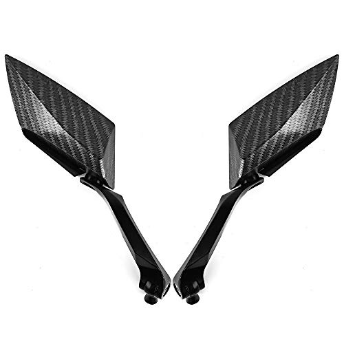 HANEU Par de espejos retrovisores para moto scooter con banda de rodamiento de tornillos de 8 mm, 10 mm, diseño de baldosa carbonada con rotación ajustable