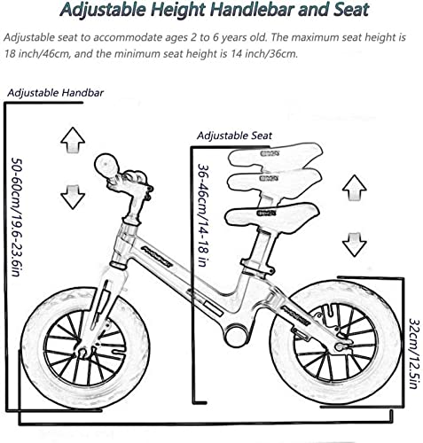 HAO KEAI Bicicleta sin Pedales Balance Bike Lightweight for niños pequeños y niños 2 3 4 5 6 años de Edad, sin Triciclo de Entrenamiento de Pedal con Asiento Ajustable y Barra de Mano de nolip