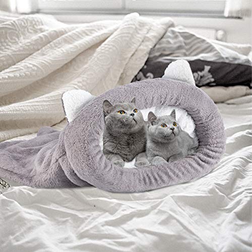 Haokaini Vellón Suave Gato Saco de Dormir Calentamiento Lavable Camas para Mascotas Acurrucarse Saco Manta Colchoneta Gatos Perros Nido Cueva Casa Acogedor Gatito Cubierto Cama para