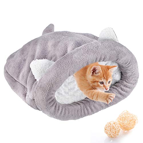 Haokaini Vellón Suave Gato Saco de Dormir Calentamiento Lavable Camas para Mascotas Acurrucarse Saco Manta Colchoneta Gatos Perros Nido Cueva Casa Acogedor Gatito Cubierto Cama para